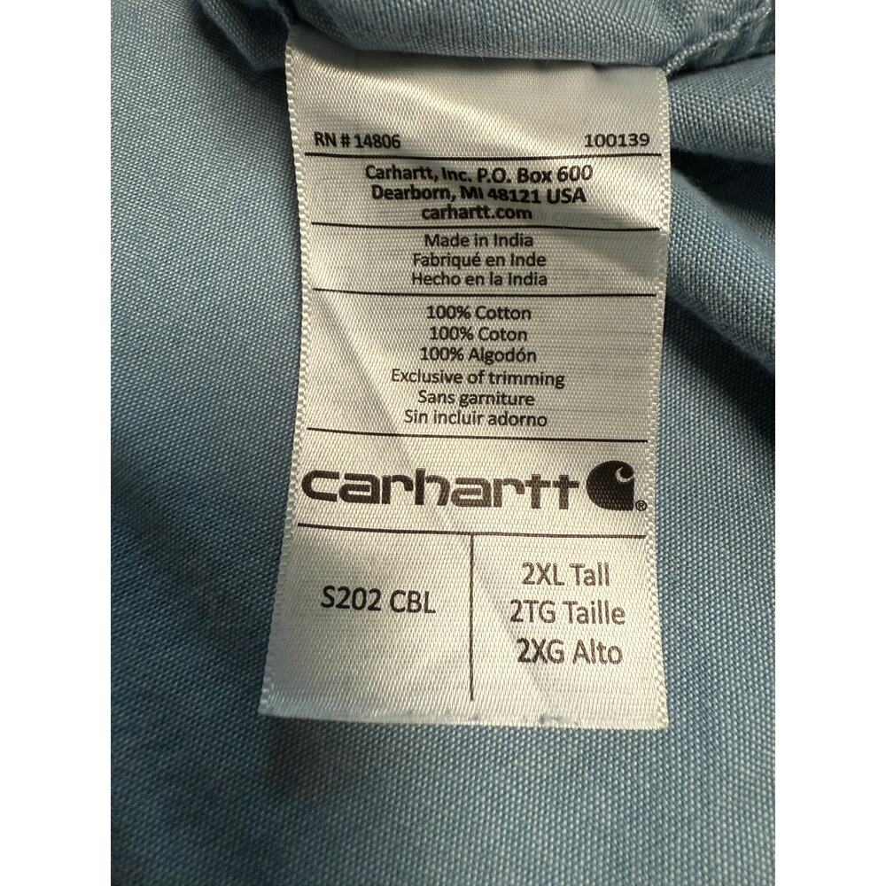 Carhartt Chambray Relaxed Fit Midweight Long Sleeve Shirt Size 2XL TALL Cotton - Picture 9 of 10